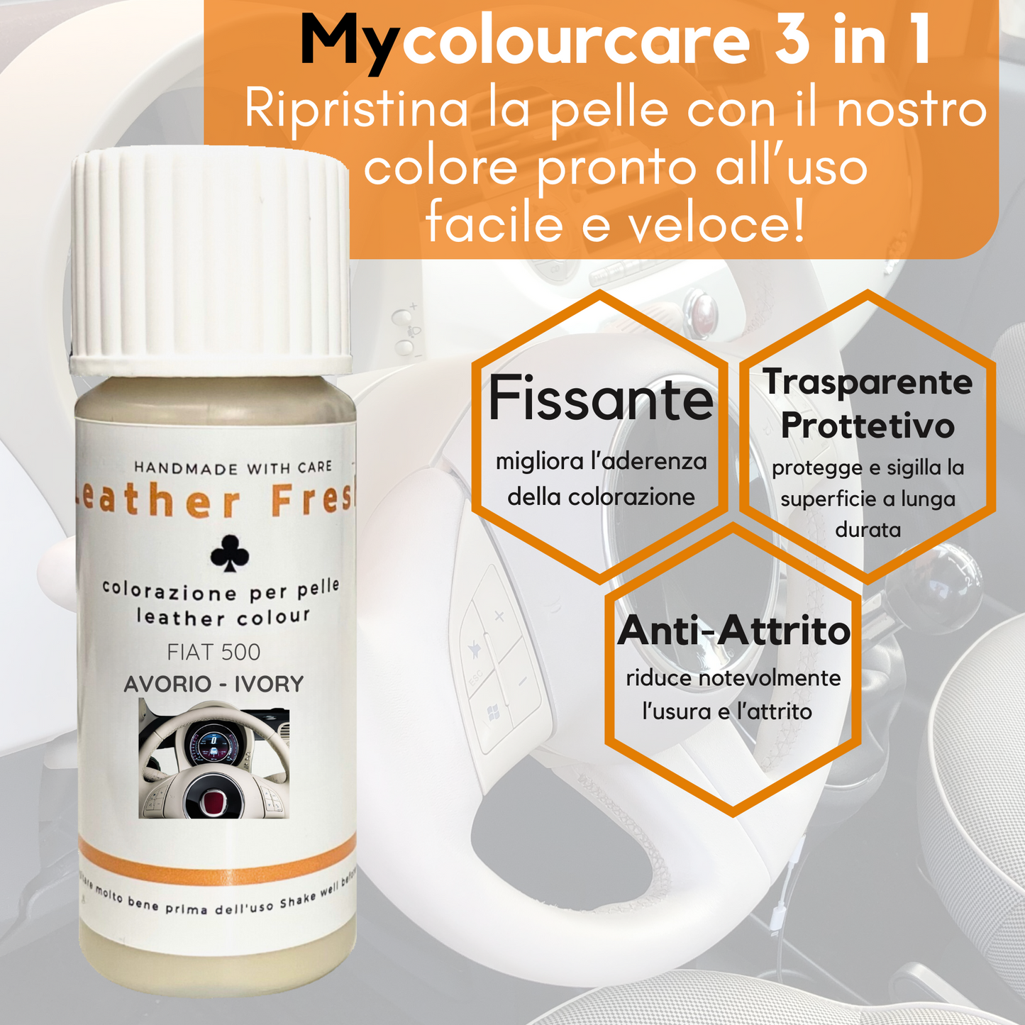 Kit Ritocco Volante Avorio 3 in 1 per Fiat 500 - Pelle o Ecopelle