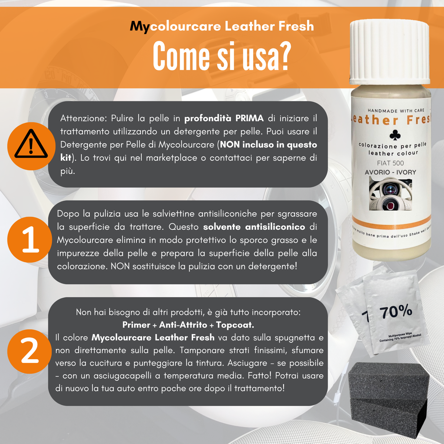 Kit Ritocco Volante Avorio 3 in 1 per Fiat 500 - Pelle o Ecopelle