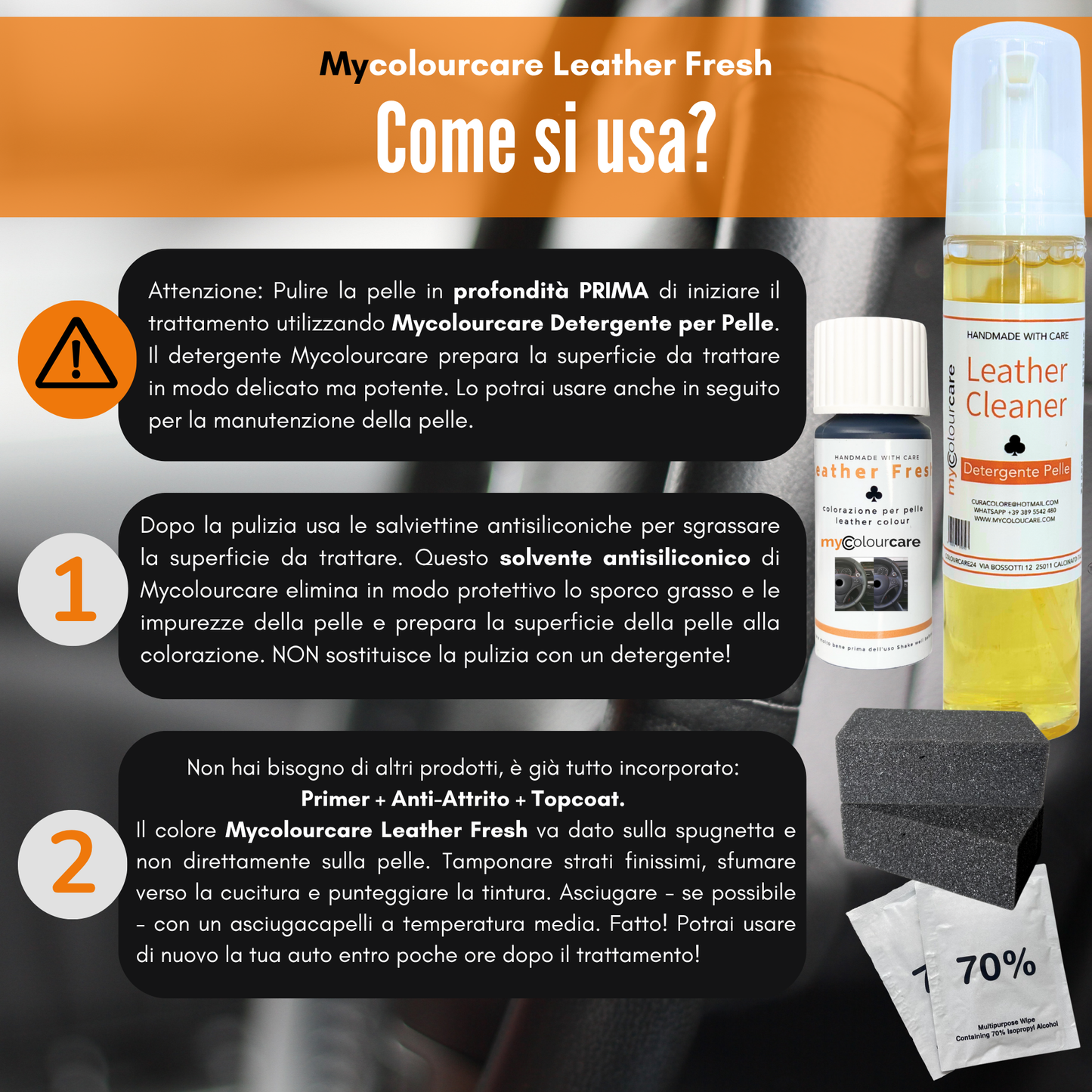 Kit Ritocco Nero Per Volante + Detergente - Pelle & Ecopelle