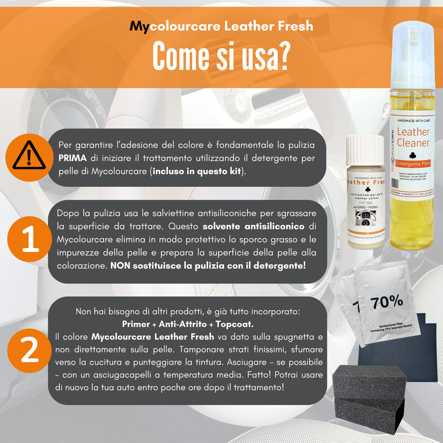 Kit Ritocco Per Volante Fiat 500 Avorio + Detergente - Pelle & Ecopelle