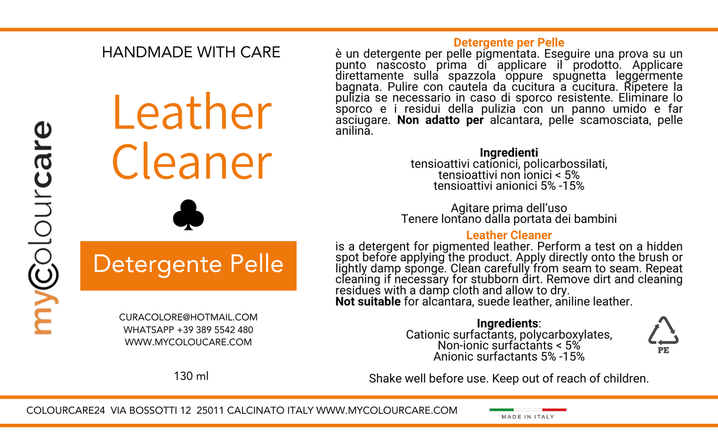 Kit Detergente Restauro Pelle - 130 ml - con Spazzola